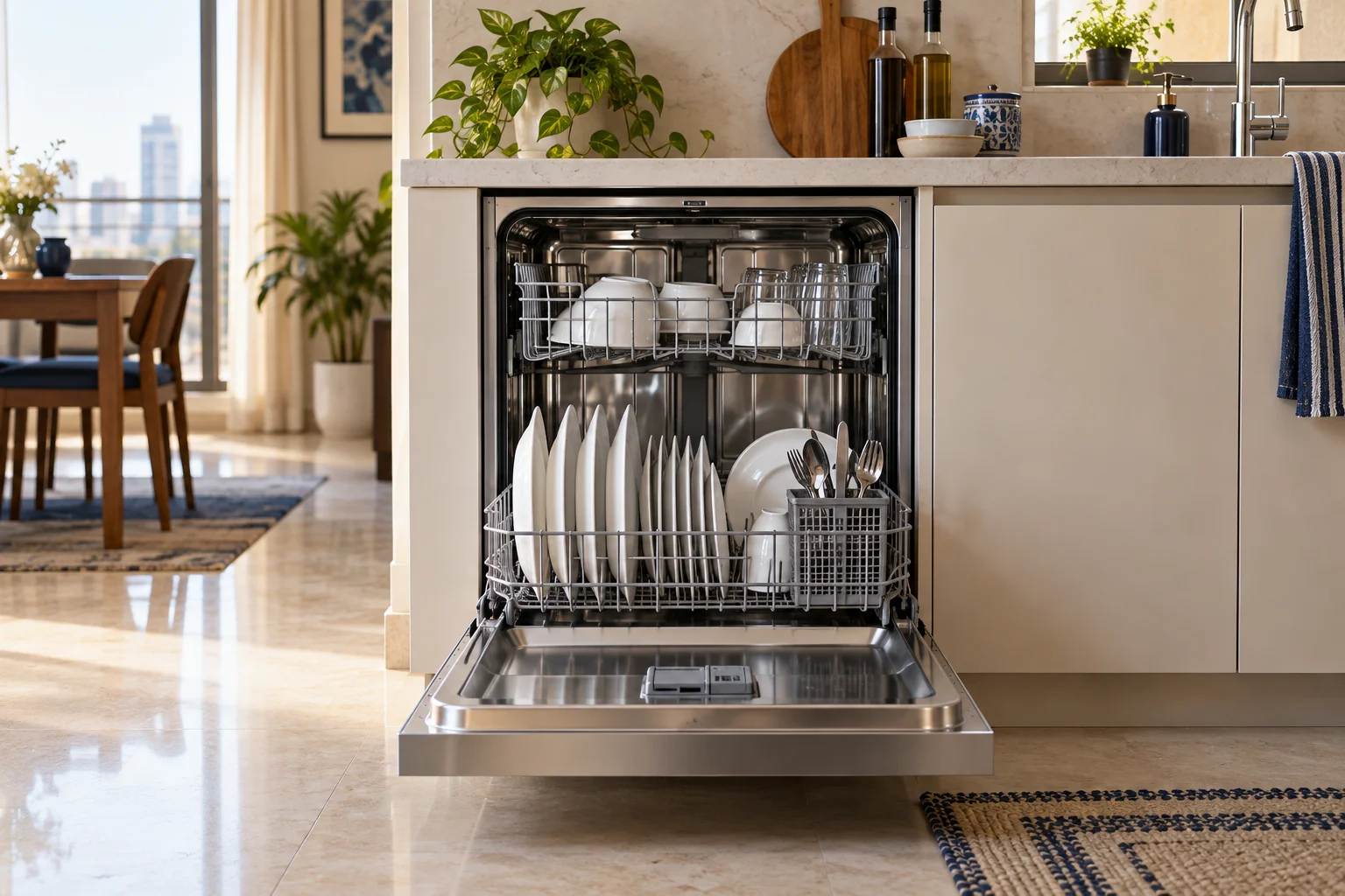 Dishwasher in a home setting — illustrative image