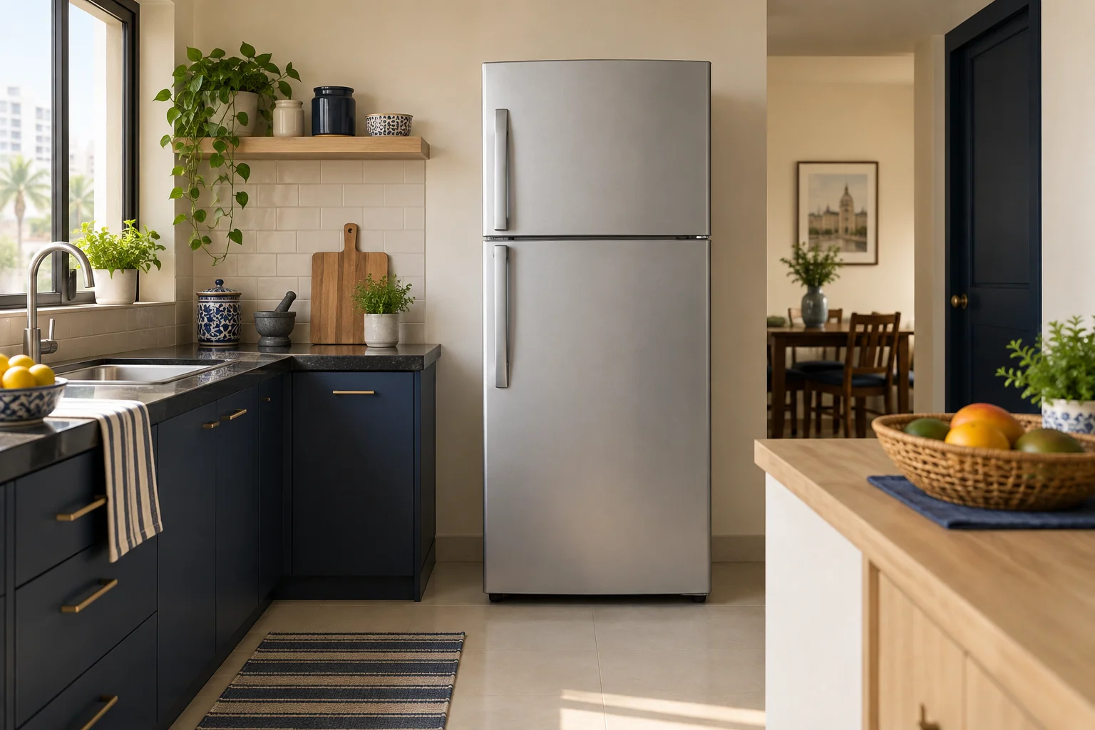 Double-door refrigerator with a top freezer