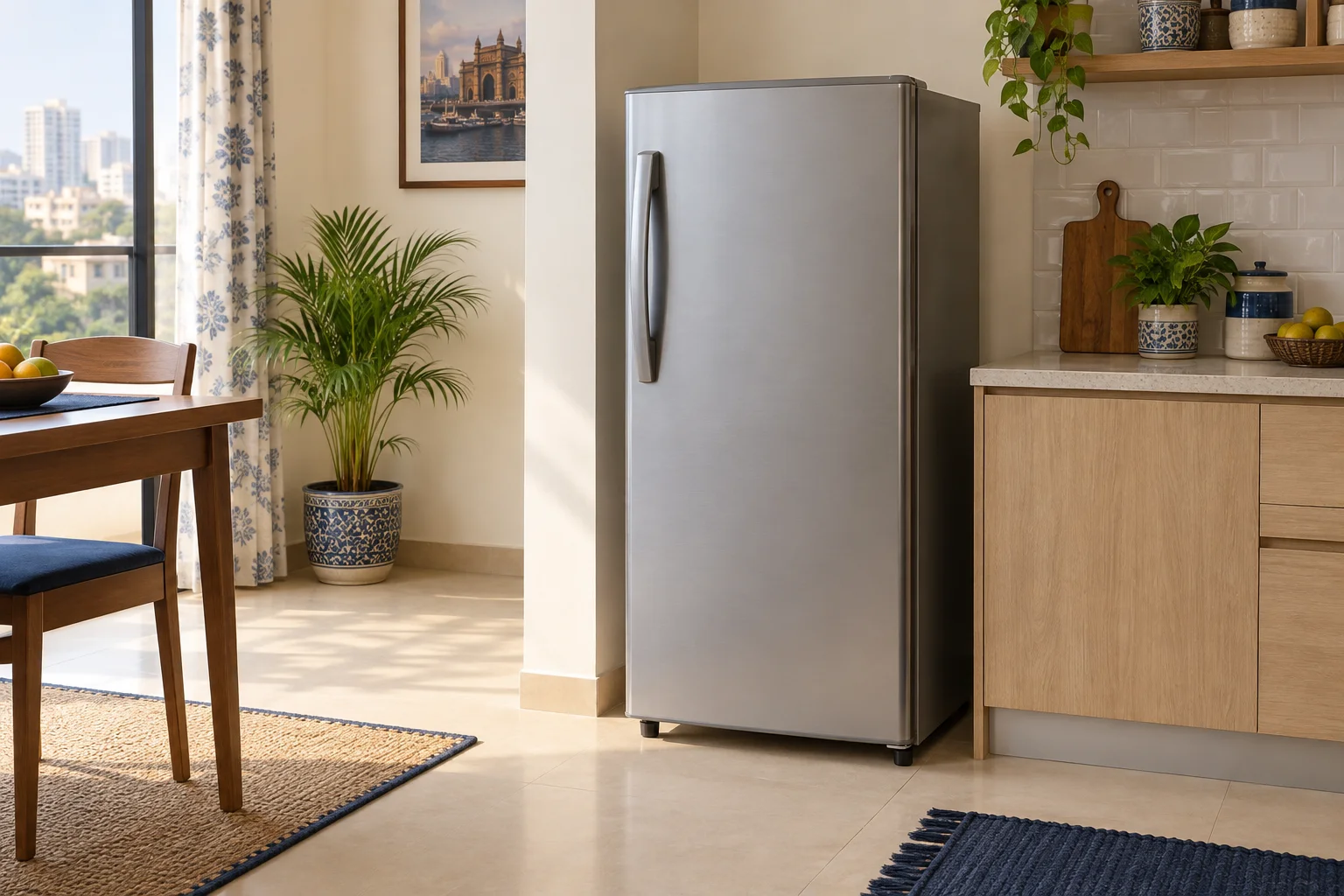 Single-door refrigerator in a home kitchen