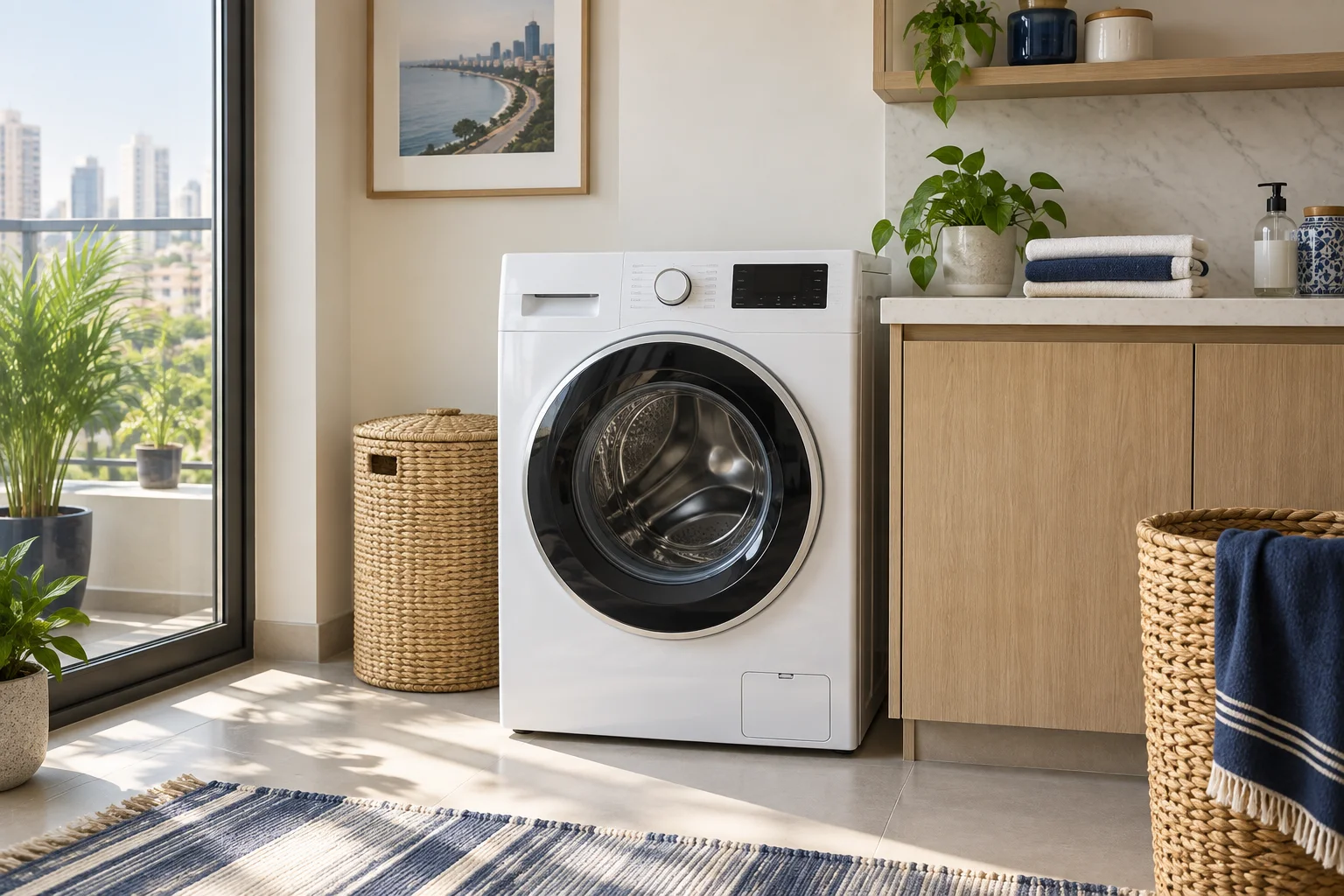 Front-loading washing machine in a home laundry